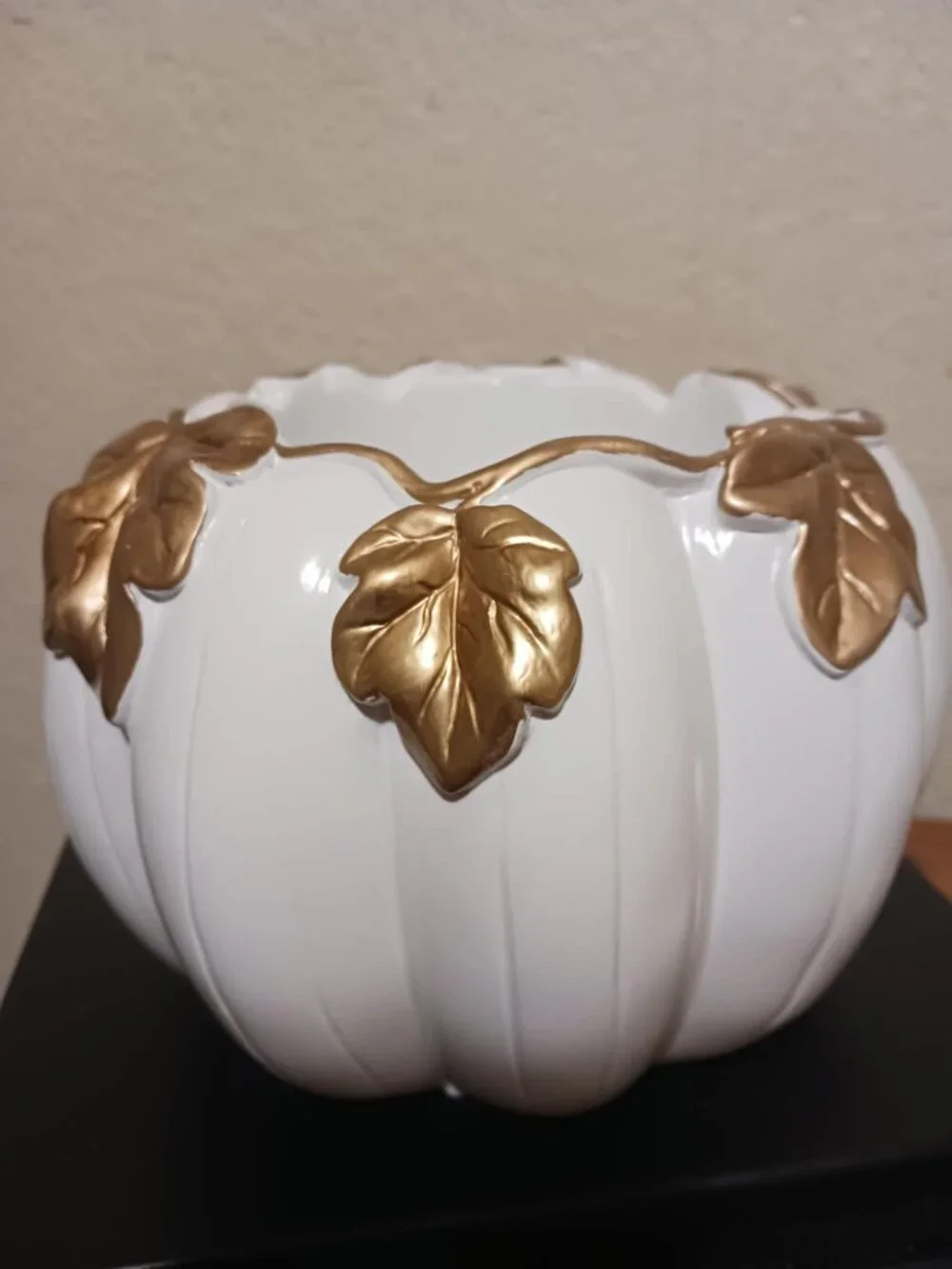 Yankee Candle White Pumpkin Resin Jar Candle Holder Centerpiece White & Gold New - Picture 6 of 9